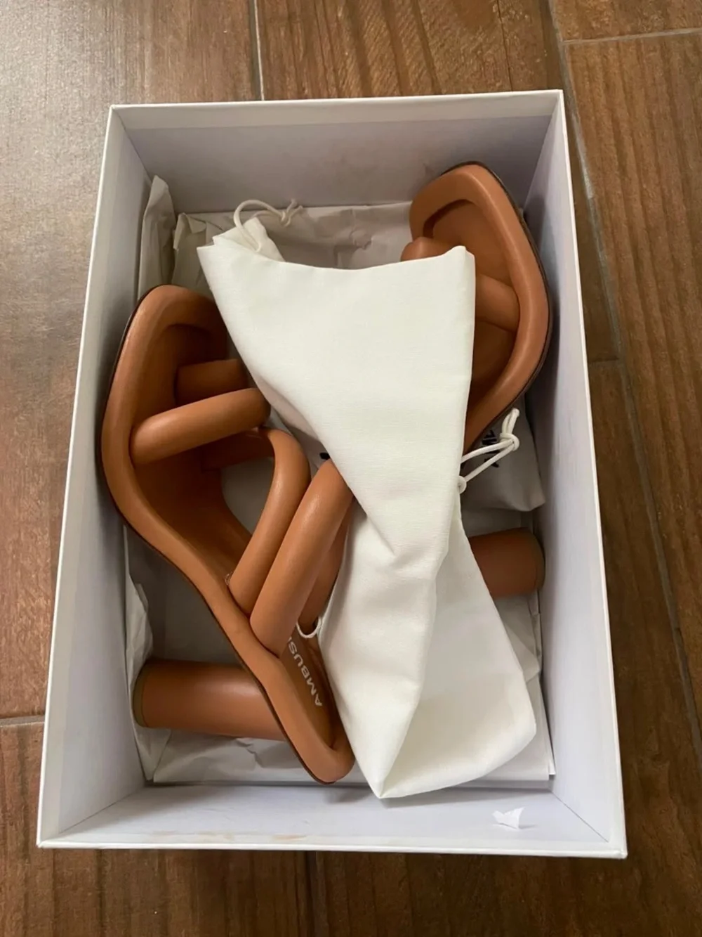 AMBUSH Tan Padded Spiral-Strap Heeled Sandals - Sculpted Comfort